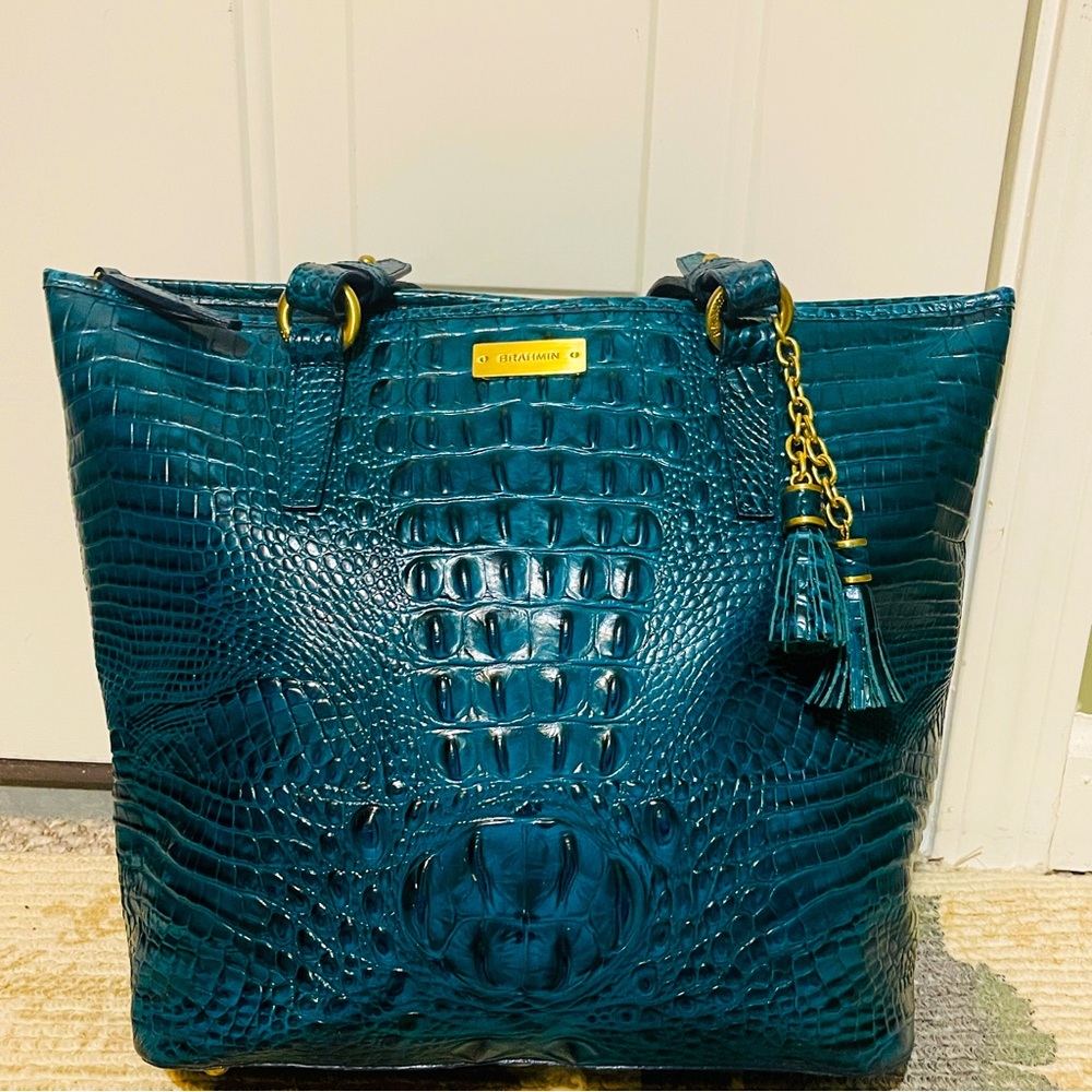 SALE! HARD TO FIND! Brahmin Croc Embossed Leather Green Ezra Melbourne!